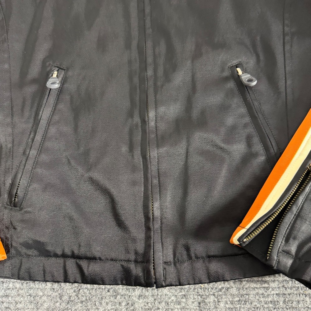 HarleyDavidson Womens Black Orange Racing Stripe Mesh Lined Riding Jacket Medium - Picture 6 of 14